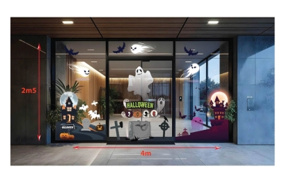 Set Decal Halloween Dán Kính: Bóng Ma, Lâu Đài Âm U, Rùng Rợn Mọi Góc Nhìn