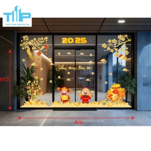 Mẫu Decal Tết 2026 Hoa Mai Vàng, Thần Tài, Túi Lộc – Trang Trí Cửa Kính Sang Trọng mẫu 24