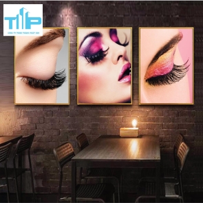 Khung tranh tráng gương - Bộ 3 tranh -Tranh nối mi dày, mi cong trang trí tiệm 