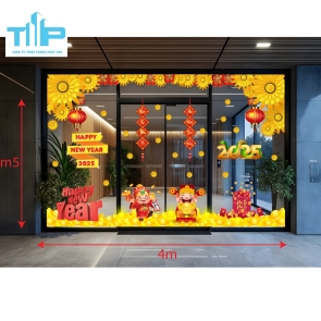 Decal Tết 2026 – Trang Trí Cửa Kính Vàng Kim Sang Trọng, May Mắn mẫu 27