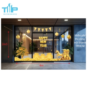 Mẫu mới  2026 -Decal Tết 2026 Dán Cửa Kính – Trang Trí Tài Lộc, Happy New Year Vàng Kim   mẫu 66