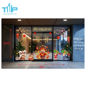 Mẫu mới 2026 - Decal Tết 2026 Truyền Thống – Lồng Đèn, Hoa Mai, Thần Tài  mẫu 70