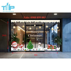  Decal Noel Cửa Kính Khổ Lớn – Mẫu Ông Già Noel, Cây Thông Đẹp Lung Linh   - mẫu 75