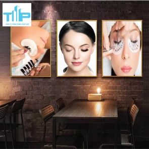 Khung tranh tráng gương -Bộ 3 tranh - Tranh nối mi, phun xăm thẩm mỹ