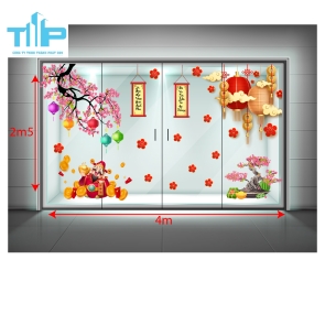 Decal Tết Cao Cấp – Hình Thần Tài, Hoa Mai, Bánh Chưng, Đèn Lồng mẫu 10 
