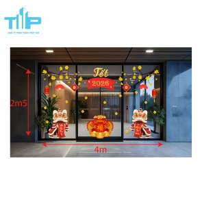 Mẫu mới  2026 - Decal Tết Trang Trí Cửa Kính – Lân Vàng Rước Phúc, Xuân Phát Tài mẫu 43