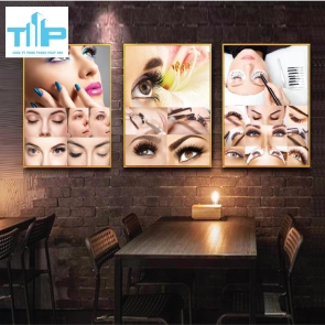 Khung tranh tráng gương -Bộ 3 Tranh - Tranh mi đẹp cho tiệm nối mi 