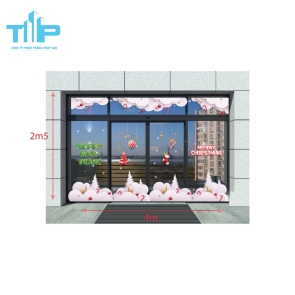 Decal trang trí Mây Tuyết & Tuần Lộc "Merry Christmas – Happy New Year" mẫu 8