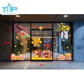 Decal Trang Trí Tết 2026 – Thần Tài, Hoa Mai, Đèn Lồng Đỏ Mang Tài Lộc mẫu 13