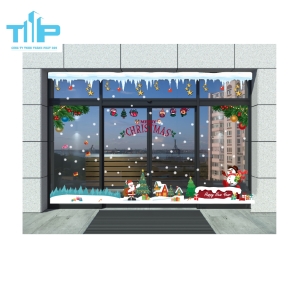 Bộ decal noel chủ đề ông già noel và tuyết hoàn hảo để trang trí cửa kính cho shop, nhà ở hoặc lớp học,... mẫu 27