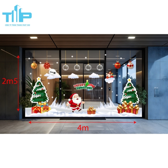 Decal Giáng Sinh Khổng Lồ – Ông Già Noel Gõ Cửa, Cây Thông Rực Rỡ, Quà Tặng Tràn Đầy mẫu 29