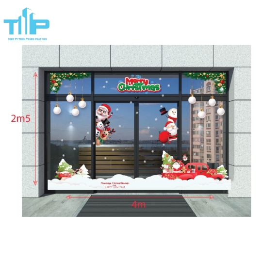 Decal trang trí Noel Ông Già Noel & Xe Tuyết Đỏ Dễ Thương mẫu 10 