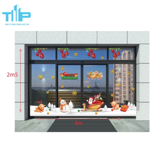 Decal trang trí Noel với hình ảnh Ông già Noel lái xe trượt tuyết mẫu 11