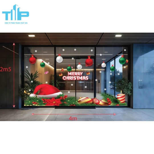 DECAL DÁN KÍNH GIÁNG SINH “MERRY CHRISTMAS” – TRANG TRÍ CỬA KÍNH SHOP, SPA, QUÁN CAFE MẪU 13