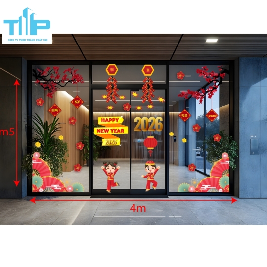 🌟 Decal trang trí Tết 2026 – Sắc đỏ rực rỡ, xuân an khang thịnh vượng mẫu 18