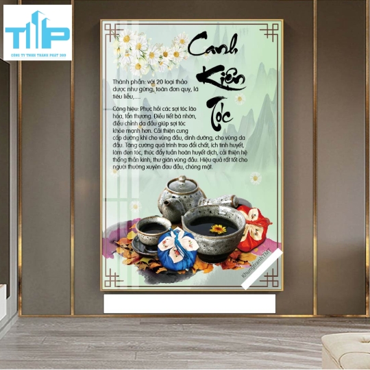 Khung tranh tráng gương - Canh dưỡng tóc an thần- Dưỡng sinh 