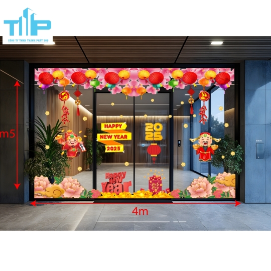 Mẫu decal Tết 2026 đẹp nhất – Trang trí nhà, văn phòng, cửa hàng mẫu 20