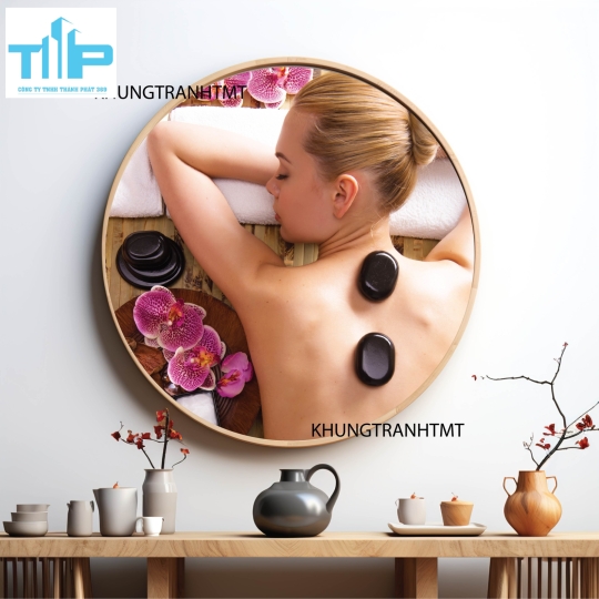 Khung tranh tráng gương - Tranh tròn cho tiệm spa, dưỡng sinh