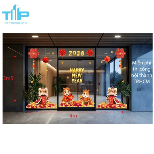 Mẫu mới  2026 -Decal Tết 2026 “Song Lộc Nghênh Xuân” Dán Kính Mặt Tiền  mẫu 62