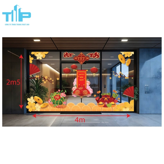 Mẫu mới  2026 - Decal Trang Trí Cửa Kính Tết – Sắc Xuân Phú Quý, Vượng Khí Đầu Năm mẫu 40