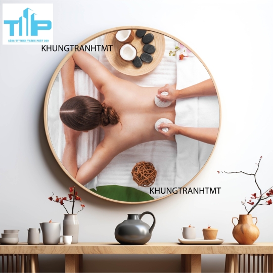 Khung tranh tráng gương - Tranh tròn spa chăm sóc da 1
