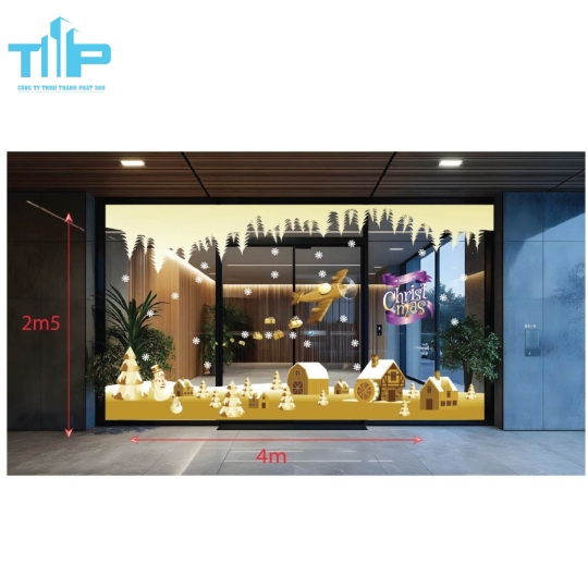 Decal Giáng Sinh – Trang Trí Noel Làng Tuyết Vàng Sang Trọng Cho Shop, Quán Cafe mẫu 19