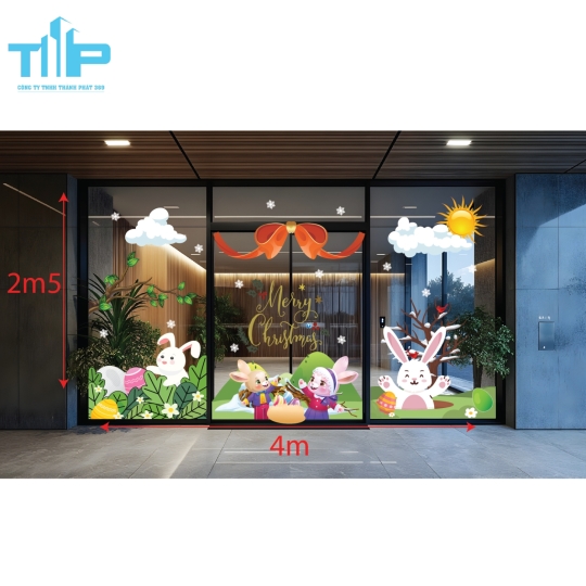 Decal Noel Dán Kính Đẹp – Thiết Kế Thỏ Ngộ Nghĩnh, Không Gian Đầy Sắc Màu mẫu 52