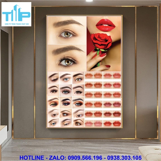 khung tranh tráng gương sang trọng về phun xăm môi cho spa thẩm mỹ viện