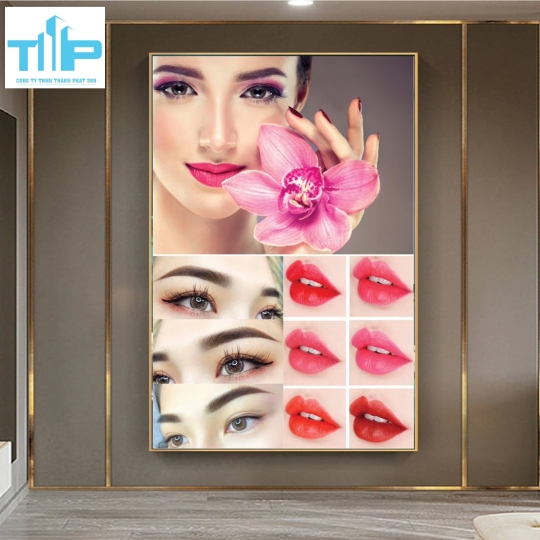 tranh tráng gương phun xăm môi trang trí spa 
