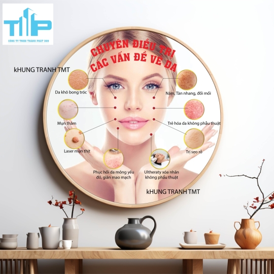 Tranh tròn công nghệ chăm sóc da khỏe đẹp hiện đại - tranh tráng gương thiết kế yêu yêu cầu