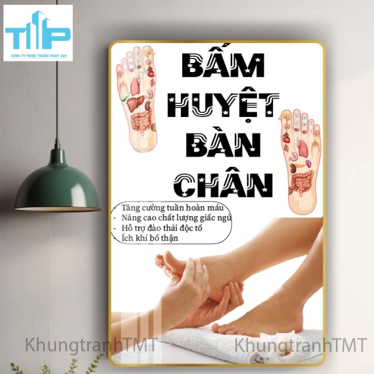 Tranh bấm huyệt bàn chân, massage body, giác hơi, trị liệu đau nhức cơ thể - tráng gương sáng bóng, không bám bụi