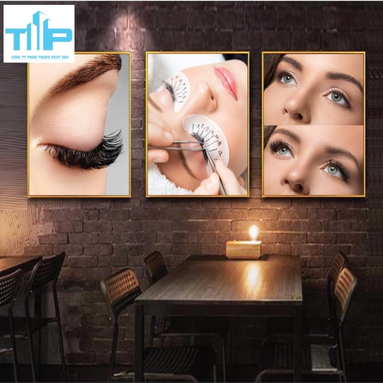 Khung tranh tráng gương -Bộ 3 tranh - Tranh nối mi siêu đẹp cho tiệm nối mi, spa, nail