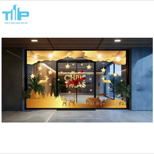Trang trí Giáng Sinh nổi bật với decal Noel vàng ánh kim sang trọng mẫu 63