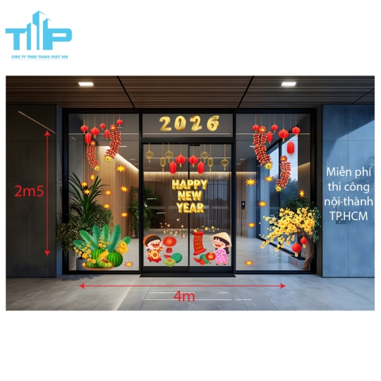 Mẫu mới 2026 - Decal Dán Kính Tết 2026 – Thiết Kế Đẹp, Ấn Tượng Ngày Xuân mẫu 68