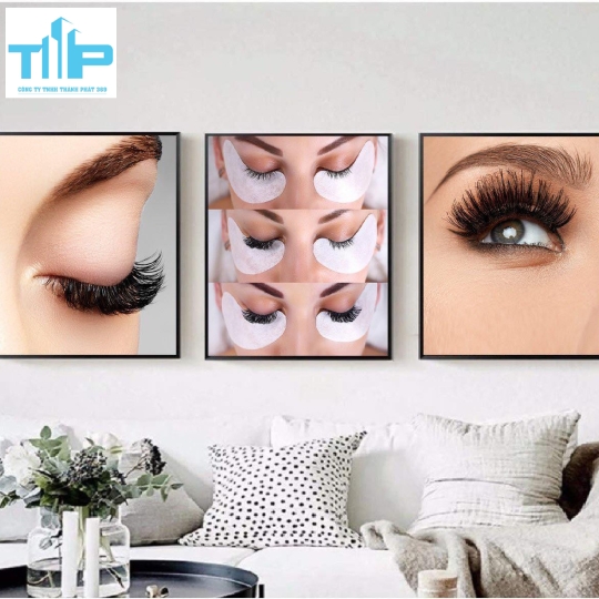 Khung tranh tráng gương -Bộ 3 tranh - Tranh nối mi, phun xăm thẩm mỹ