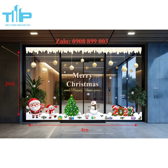  Decal Noel Cửa Kính Khổ Lớn – Mẫu Ông Già Noel, Cây Thông Đẹp Lung Linh   - mẫu 75