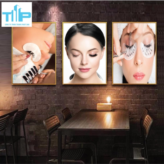 Khung tranh tráng gương -Bộ 3 tranh - Tranh nối mi, phun xăm thẩm mỹ