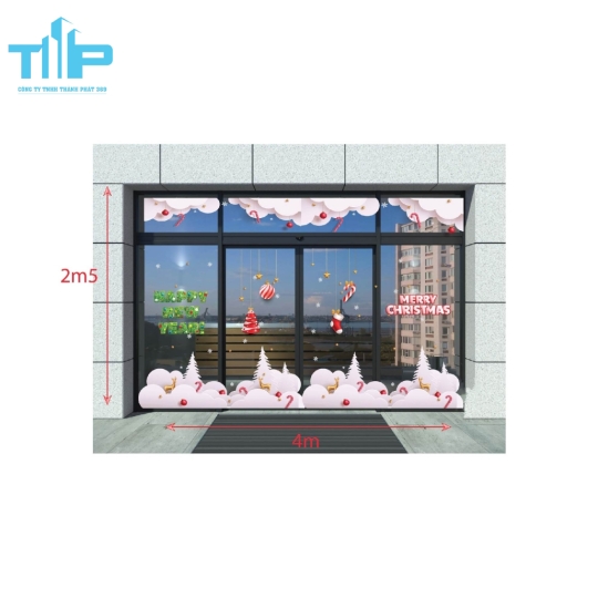 Decal trang trí Mây Tuyết & Tuần Lộc "Merry Christmas – Happy New Year" mẫu 8