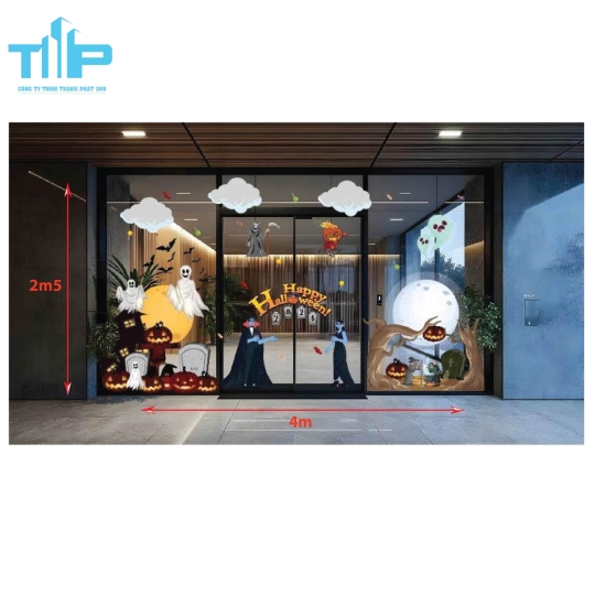 Decal Halloween Trang Trí Cửa Kính – Ma Quái, Bí Ngô, Bí Ẩn, Cực Đẹp Cho Showroom & Văn Phòng Mẫu 1 