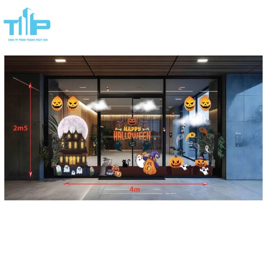 Decal Halloween 2026 Trang Trí Cửa Kính  – Lâu Đài Ma, Bí Ngô Cười, Ma Bay Siêu Đẹp Tại THÀNH PHÁT 369 Mẫu 2
