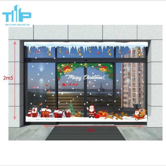 Decal trang trí Noel người tuyết và cây thông mẫu 2 