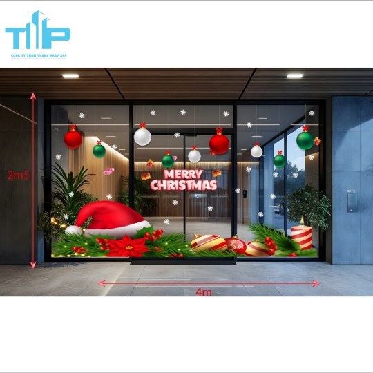 Decal Noel mũ tuyết và trái trâu màu đỏ mẫu 13