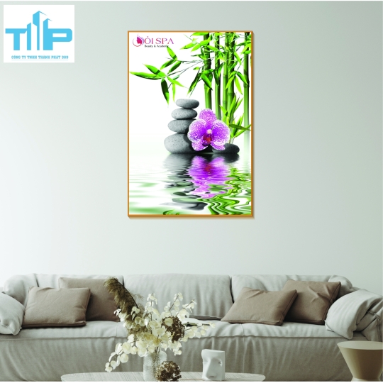 Khung tranh tráng gương treo tường tiệm spa, nail 
