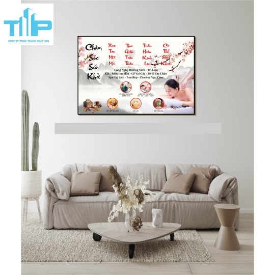 Khung tranh tráng gương trang trí tiệm dưỡng sinh 