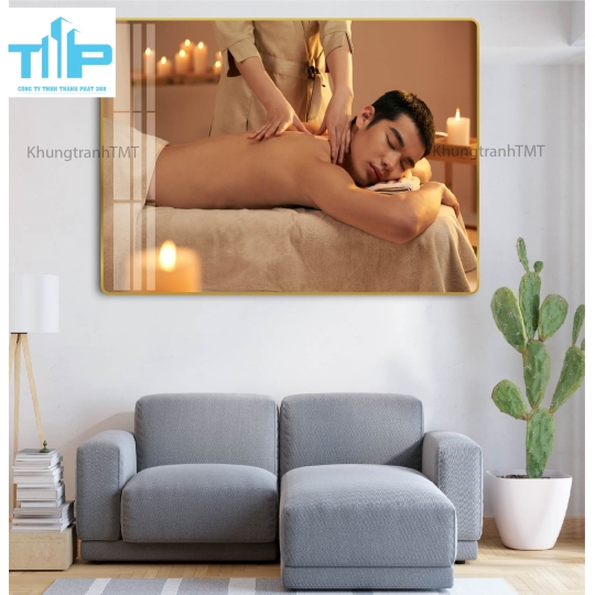 Khung tranh tráng gương - trang trí tiệm spa- massage