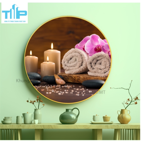 Khung tranh tráng gương - Tranh tròn - Tranh thiên nhiên cho spa 