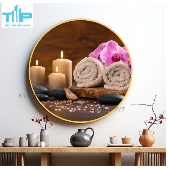 Khung tranh tráng gương - Tranh tròn - Tranh thiên nhiên cho spa 