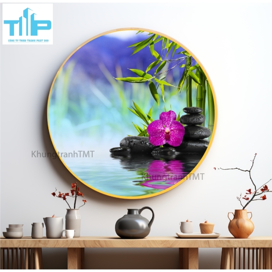 Khung tranh tráng gương - Tranh tròn - Tranh thiên nhiên cho spa 