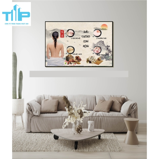 Khung tranh tráng gương trang trí tiệm dưỡng sinh 