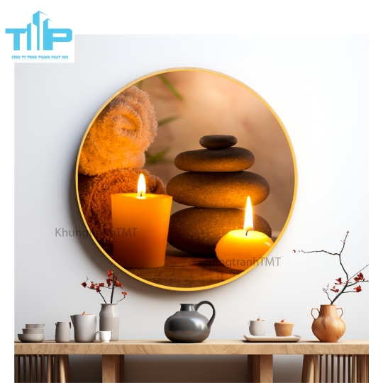 Khung tranh tráng gương - Tranh tròn - Tranh thiên nhiên cho spa 
